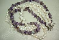 Beautiful Real Amethyst Bead and Freshwater Pearl Bead Twist Necklace