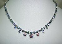 Vintage 30s Stunning Iris Glass Rainbow Diamante Drop Necklace Sparkly