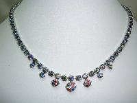 Vintage 30s Stunning Iris Glass Rainbow Diamante Drop Necklace Sparkly