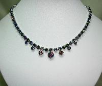 Vintage 30s Stunning Iris Glass Rainbow Diamante Drop Necklace Sparkly