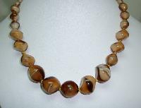 Vintage 30s Unique Mink Brown Art Glass Swirl Bead Graduating Necklace