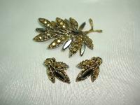 1940s Signed Weiss Smokey Rhinestone Demi Parure Brooch and Earrings 