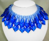Vintage 60s Spectacular Cobolt Blue Lucite Drop Wide Collar Necklace