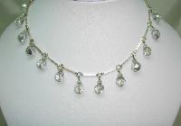 Vintage 30s Pretty Crystal Glass Bead Dangle Drop Silver Link Necklace 