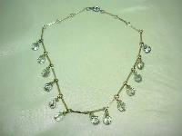 Vintage 30s Pretty Crystal Glass Bead Dangle Drop Silver Link Necklace 