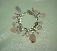 Beautiful Real Pink Quartz Bead and Crystal Glass Bead Charm Bracelet