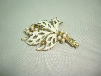 Vintage 50s Cream Floral Enamel Design Brooch Set with Faux Pearls Pretty