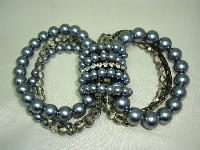 Fab Wide 6 Row Grey Glass Faux Pearl Bead and Diamante Stretch Bracelet