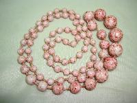 Vintage 30s Hand Knotted Mottled Pink Glass Graduating Bead Necklace