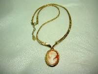 Vintage 60s Beautiful Oval Cameo Pendant on Gold Mesh Collar Necklace