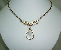 Vintage 50s Unusual Diamante Necklace with Teardrop Dropper Pendant