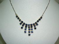 Vintage 50s Sparkling Sapphire Blue Diamante Graduating Drop Necklace