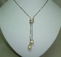 Vintage 80s Quality Lariat Style Slider Diamante & Faux Pearl Drop Necklace
