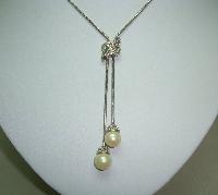 Vintage 80s Quality Lariat Style Slider Diamante & Faux Pearl Drop Necklace