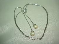 Vintage 80s Quality Lariat Style Slider Diamante & Faux Pearl Drop Necklace
