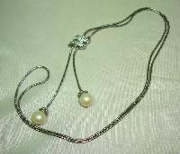 Vintage 80s Quality Lariat Style Slider Diamante & Faux Pearl Drop Necklace