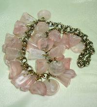 Vintage 50s Fabulous Chunky Pink Lucite Garland Drop Charm Bead Necklace 
