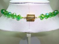 Vintage 50s Green AB Crystal Glass Bead Necklace with Green Agate Beads
