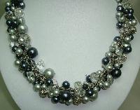 Quality Shades of Grey Faux Pearl Glass & Crystal Bead Dropper Necklace