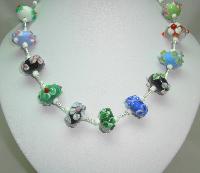 Very Pretty Multicoloured Large Wedding Cake Glass Bead Necklace Stunning