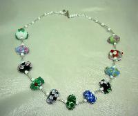 Very Pretty Multicoloured Large Wedding Cake Glass Bead Necklace Stunning