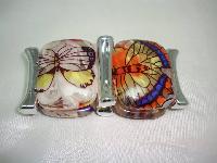Wide Chunky Multicoloured Butterfly Print Acrylic Cuff Stretch Bracelet