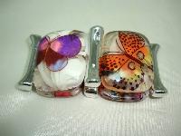 Wide Chunky Multicoloured Butterfly Print Acrylic Cuff Stretch Bracelet