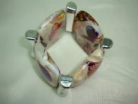 Wide Chunky Multicoloured Butterfly Print Acrylic Cuff Stretch Bracelet