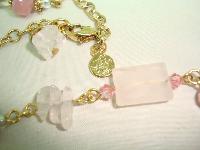 Signed Kirks Folly Pink Quartz & AB Diamante Dangle Angel Gold Necklace