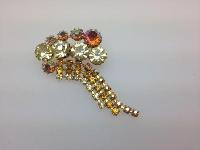 Vintage 50s Lemon Amber AB Diamante Dangle Goldtone Brooch 6.5cms