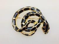 Vintage 80s Black Enamel Goldtone Snake Figural Brooch Quality 4.5cms