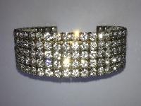 Vintage 50s Sparkling Five Row Diamante Flexible Silvertone Cuff Bangle Bracelet 