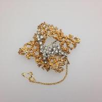 Vintage 60s Quality Modernist Diamante Goldtone Brooch Safety Chain 6.5cms