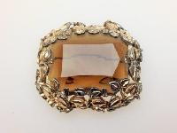 Vintage 50s Amazing Huge Brown Glass Stone Fancy Domed Brooch Pendant