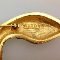 Vintage 80s Signed Sardi Green Enamel and Diamante Goldtone Snake Brooch