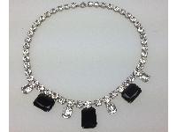Vintage 30s Art Deco Black and Clear Diamante Statement Necklace Quality!