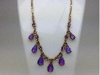 Vintage 30s Style Pink Crystal Glass and Opal Coloured Drop Goldtone Necklace