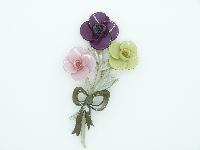 Fabulous Big Baby Posey Of Roses Brooch Pink Purple and Green Flowers