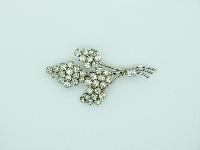 Vintage 50s Sparkling Diamante Floral Spray Silvertone Brooch 8cms