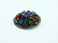 Vintage 30s Czech Filigree Round Multicoloured Diamante Paste Brooch 
