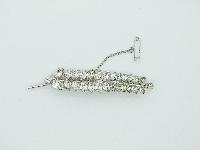 Vintage 50s Quality Marquis Diamante Silvertone Floral Brooch with Safety Chain 7cms