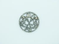 Vintage 60s Signed Havstad Tinn Danish Pewter Flower Design Circle Brooch 