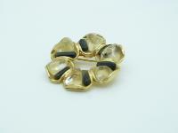 Vintage 60s Modernist Black and Citrine Glass Circle Goldtone Brooch