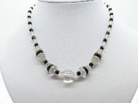 Vintage 30s Geometric Art Deco Black and Clear Glass Crystal Bead Necklace