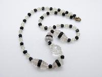 Vintage 30s Geometric Art Deco Black and Clear Glass Crystal Bead Necklace
