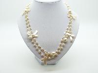 Very Pretty Long Plastic Pearl Bead Necklace with Bows Super Cute!