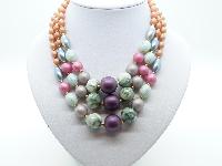Vintage 50s Chunky Three Row Multicoloured Lucite Bead Necklace