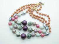 Vintage 50s Chunky Three Row Multicoloured Lucite Bead Necklace