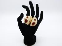 Vintage 60s Cream Lucite Goldtone Amber Glass Modernist Clip On Earrings