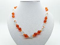 Vintage 50s Orange and AB Crystal Glass Bead Necklace Pretty Diamante Clasp 53cms